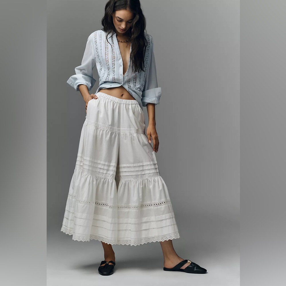 NWT Anthropologie Lace Petticoat Crop Wide-Leg Pants